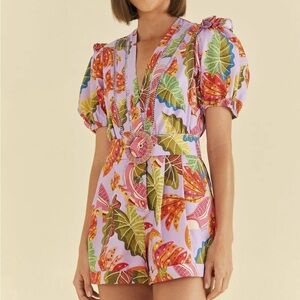 Farm Rio Tropical Leaf & Banana Print Wrap Dress - Lavender Base